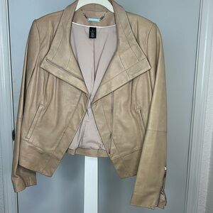 White House Black Market beige leather jacket. Size XS. Like New. Worn Twice